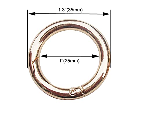 Bobeey 8pcs Light Gold Spring O Ring Round Carabiner Snap Clip Trigger Spring Keyring Buckle O Ring for Bags Purses BBC3 (1''(2.5cm)  Light Gold) - Image 2